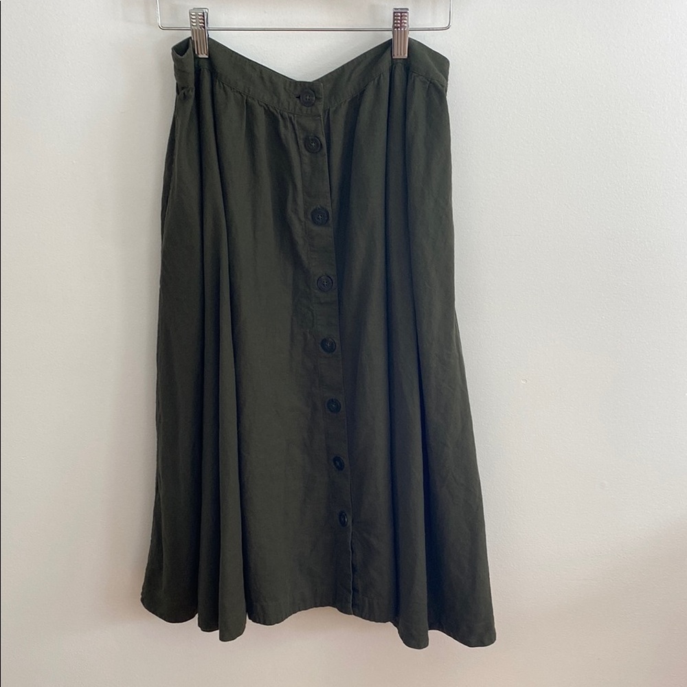 Linen Green Button-Down Skirt